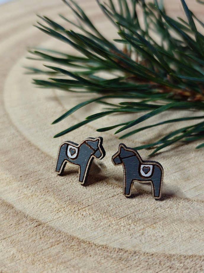 Handmade Nordic Birch Hygge Earrings with Dalarna Horse Art for wholesale by Hyggestyle