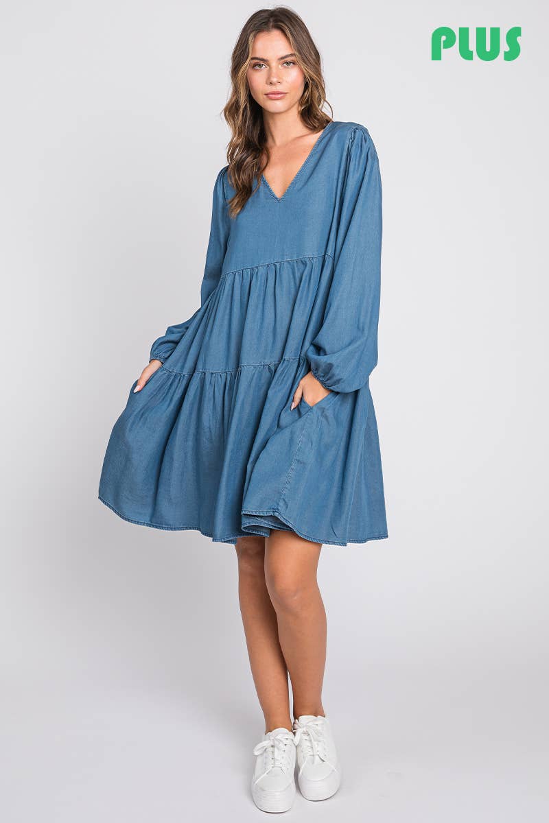 ZiA Apparel - Vente Robe – femme - Robe fine en jean à plusieurs niveaux grande taille7