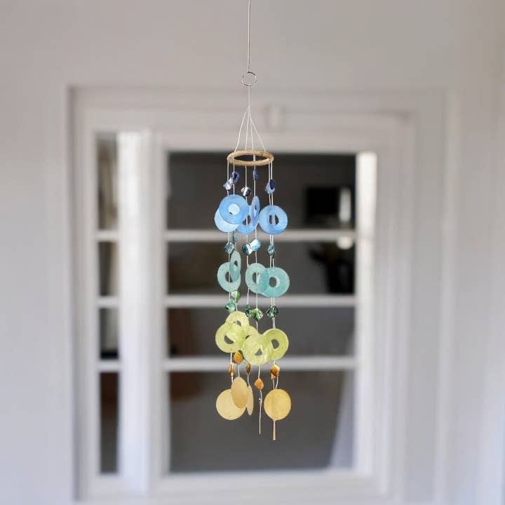 Om Gallery - Wholesale Wind Chime - Capiz Chime Round - Blue / Green1