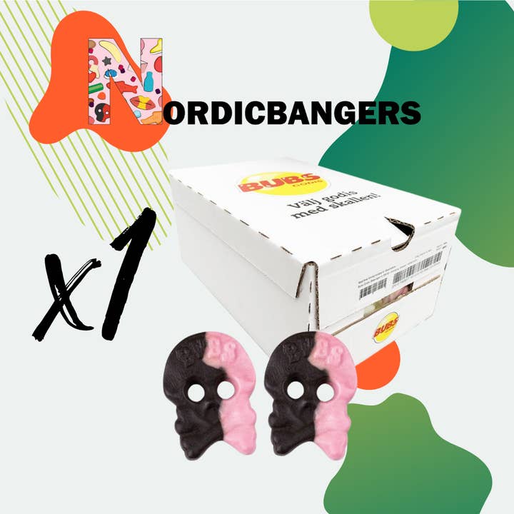 Nordicbangers - Swedish Candy - Wholesale Licorice - Bubs Swedish Candy Box 2.8kg Foam Skull Raspberry/Licorice