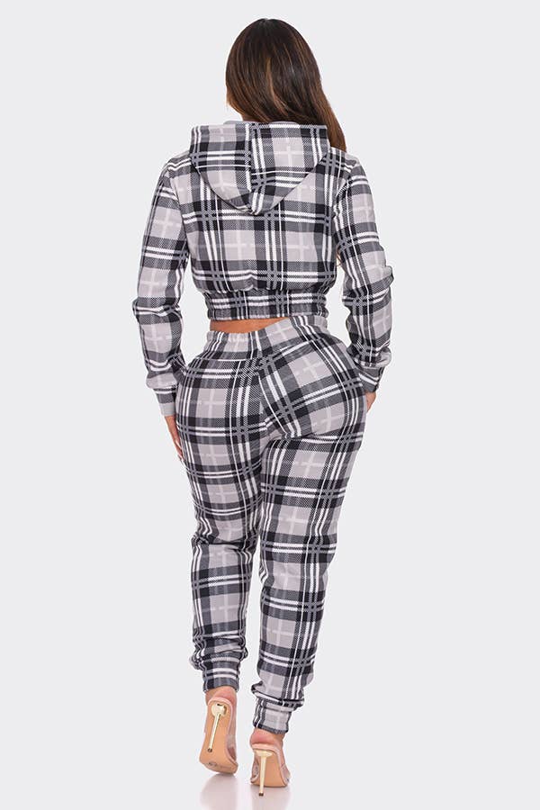 Lime All the Time - Vendita all'ingrosso Completo loungewear - Donna - Completo 2 pezzi con felpa con zip e pantaloni jogger a quadri1