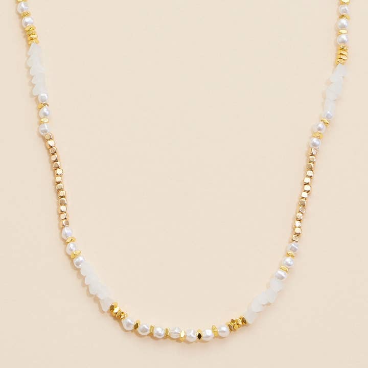 Frem - Wholesale Beaded/Pearl Necklace - Glass Pearl & Metal Beaded Basic Necklace
