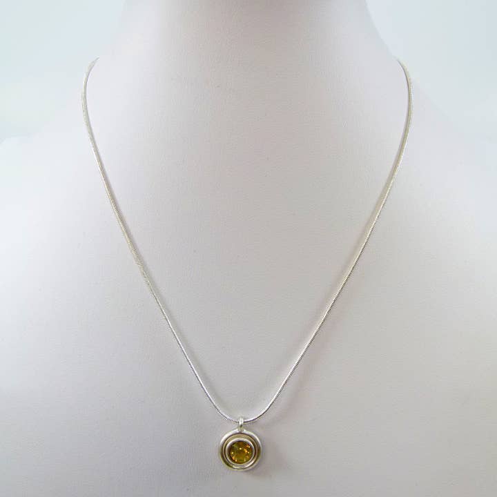 Snake chain necklace with circle & Swarovski crystal pendant for wholesale by Tempest Designs