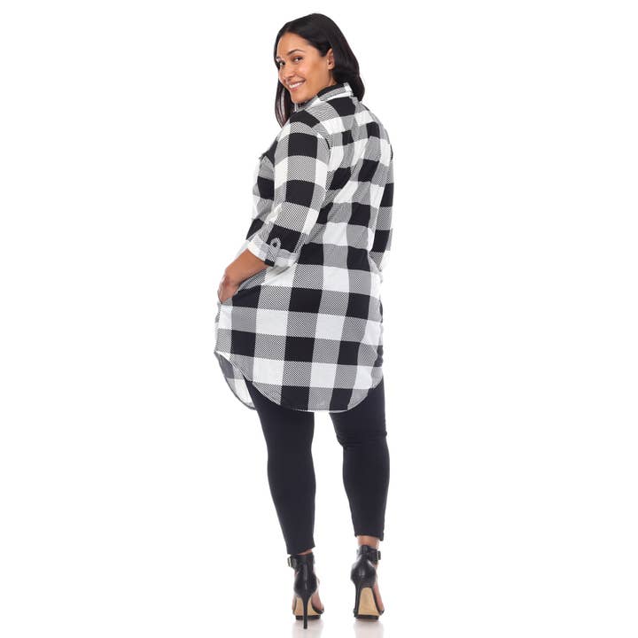 WHITE MARK - Wholesale Button Down Shirt - Women's - Plus Size Plaid Tunic Shirt