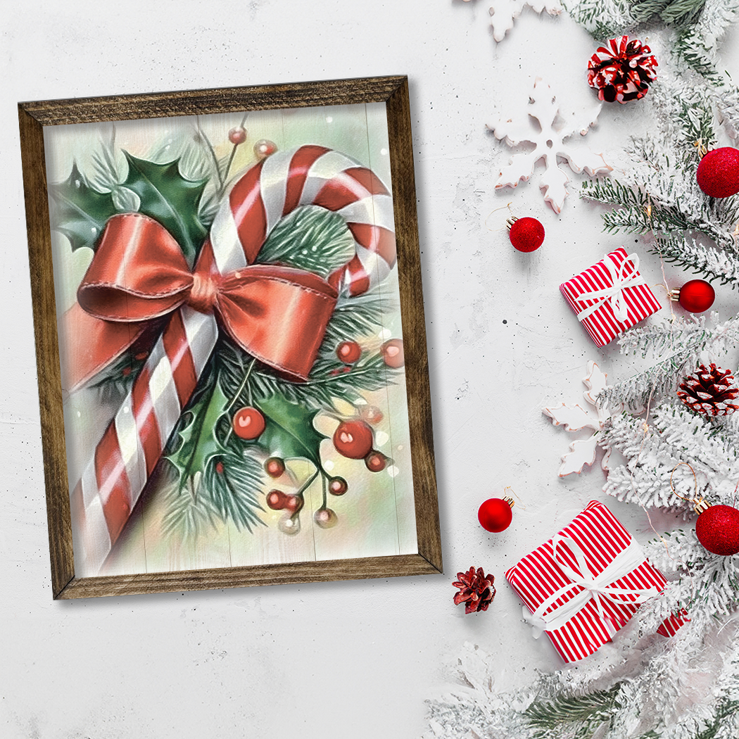 Jarmz Designs - Vendita all'ingrosso Decorazioni natalizie da parete - CORNICE TIMBERLAND, BASTONCINO DI ZUCCHERO, STILE RETRÒ2