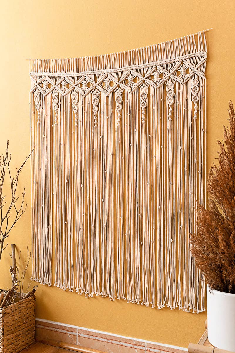 BeanDaikon - Vente Rideaux - Rideau en macramé bohème pour décoration murale C065