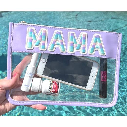 MAMA Faux Leather Zip Pouch with Chenille Letter Patch for wholesale by Dilworth Road