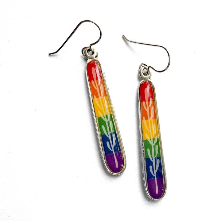 Rainbow Branch Long Silver Earrings for wholesale by Seed and Sky