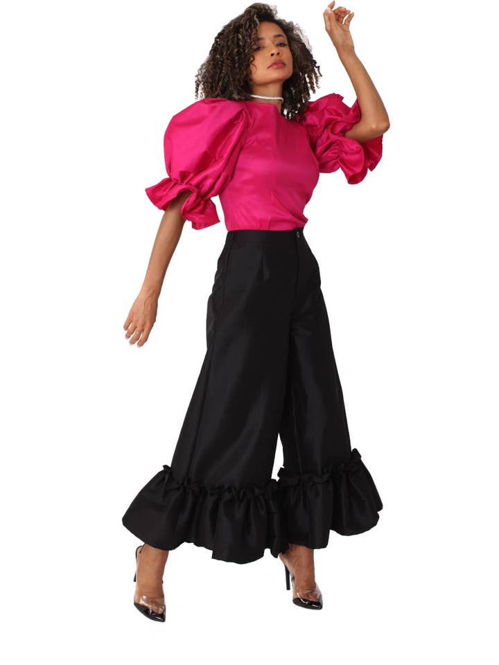 For Her NYC - Wholesale Pants - Women's - Dramatic Ruffle Hem Wide Leg Pants - 82170