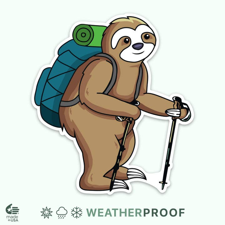 Sloth Hiker Stickers | Hiking Slow | Outdoor Camping Summer for wholesale by Bloom & Wander