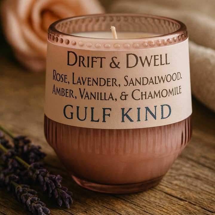 Drift & Dwell Soy Candle – Rose, Lavender & Sandalwood for wholesale by Gulf Kind