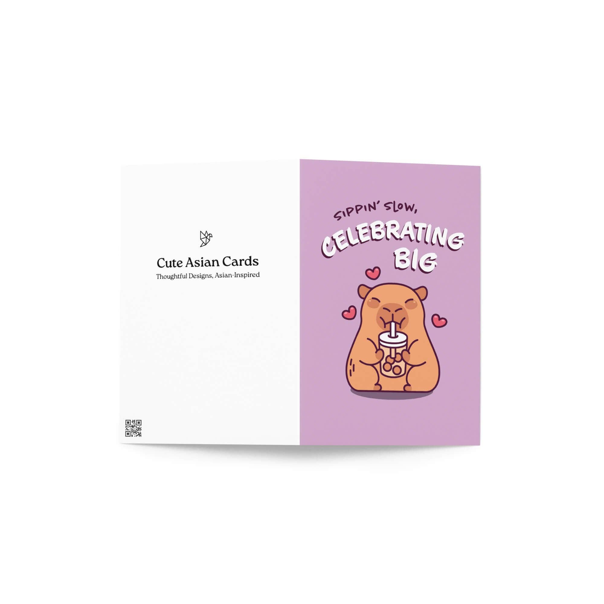 Cute Asian Cards – wholesale Birthday card – Celebrating Big Funny Birthday Card | Cute Capybara Milk Tea Boba3