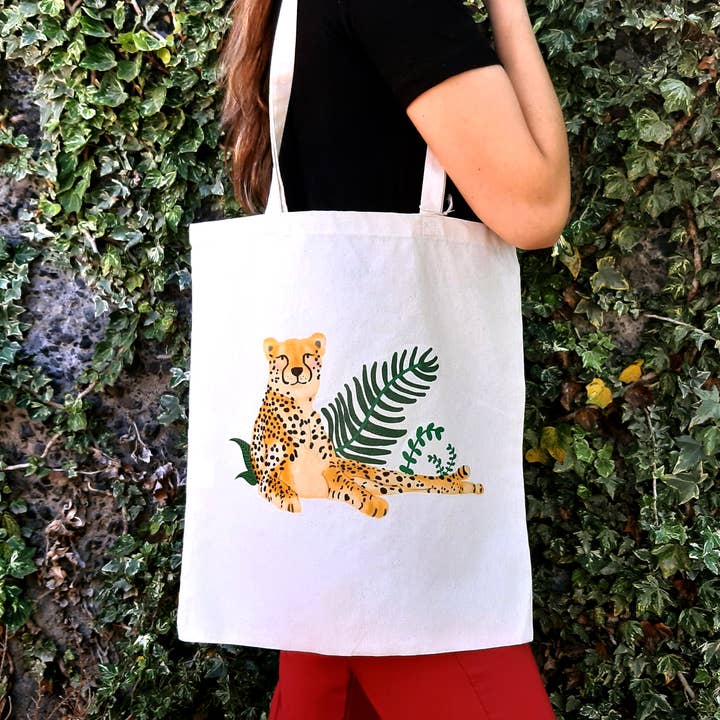 Cheetah Tragetasche aus Baumwolle oder Bambus für den Großhandel von Tania de Andrade illustration