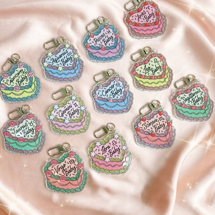 Wildflower + Co. - Wholesale Keychain - Women's - Zodiac Cake Bag Charm / Keychain