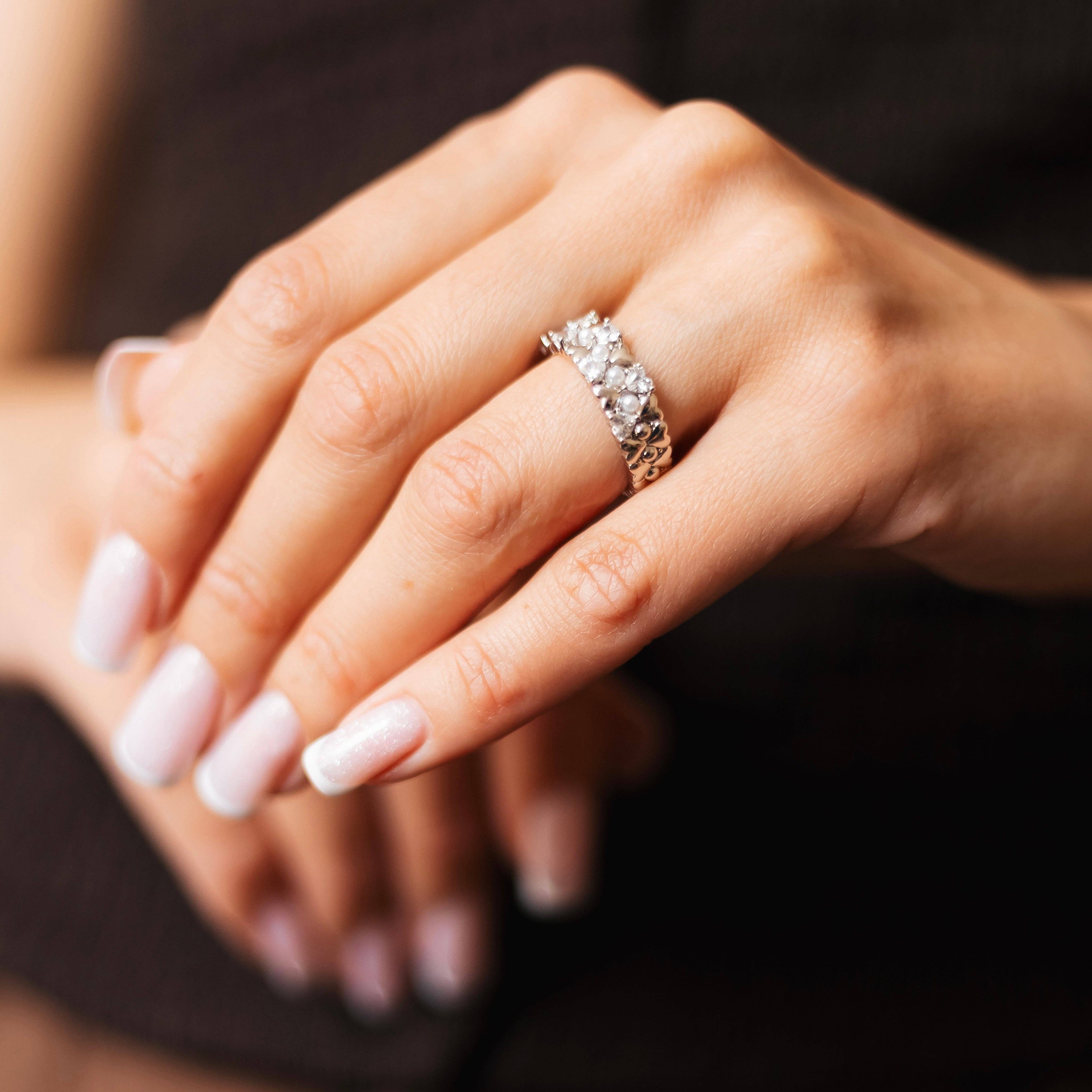 Sedy Jewelry - Wholesale Multi-Stone Ring - Wide Band Ring with CZ Stones, Size 7 | Rhodium Plated1