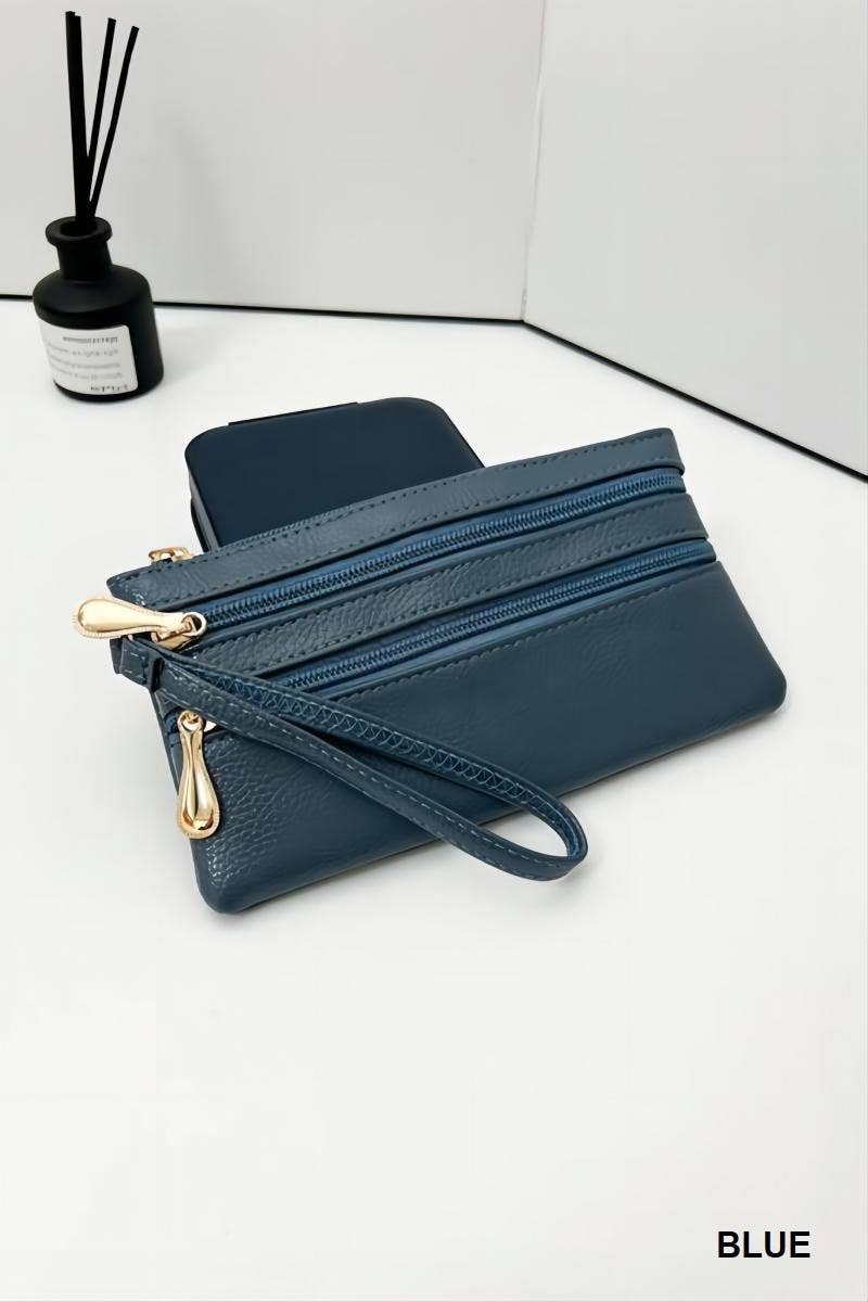 42POPS – Großhandel Brieftasche – Damen – ....Vegan-Leder-Geldbörse mit drei Reißverschlüssen und Handgelenkschlaufe1