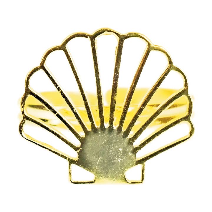 Shell Design Adjustable Brass Ring, Golden Hue, PACK OF 3 for wholesale by Global Crafts