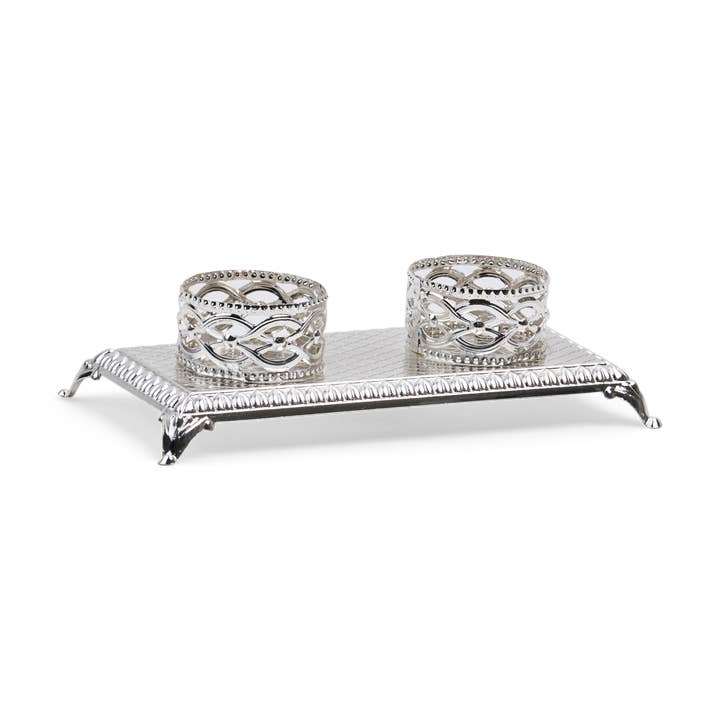 SLVR Plated Double Tealight Candle Holder - Traditional for wholesale by A&M Judaica And Gifts