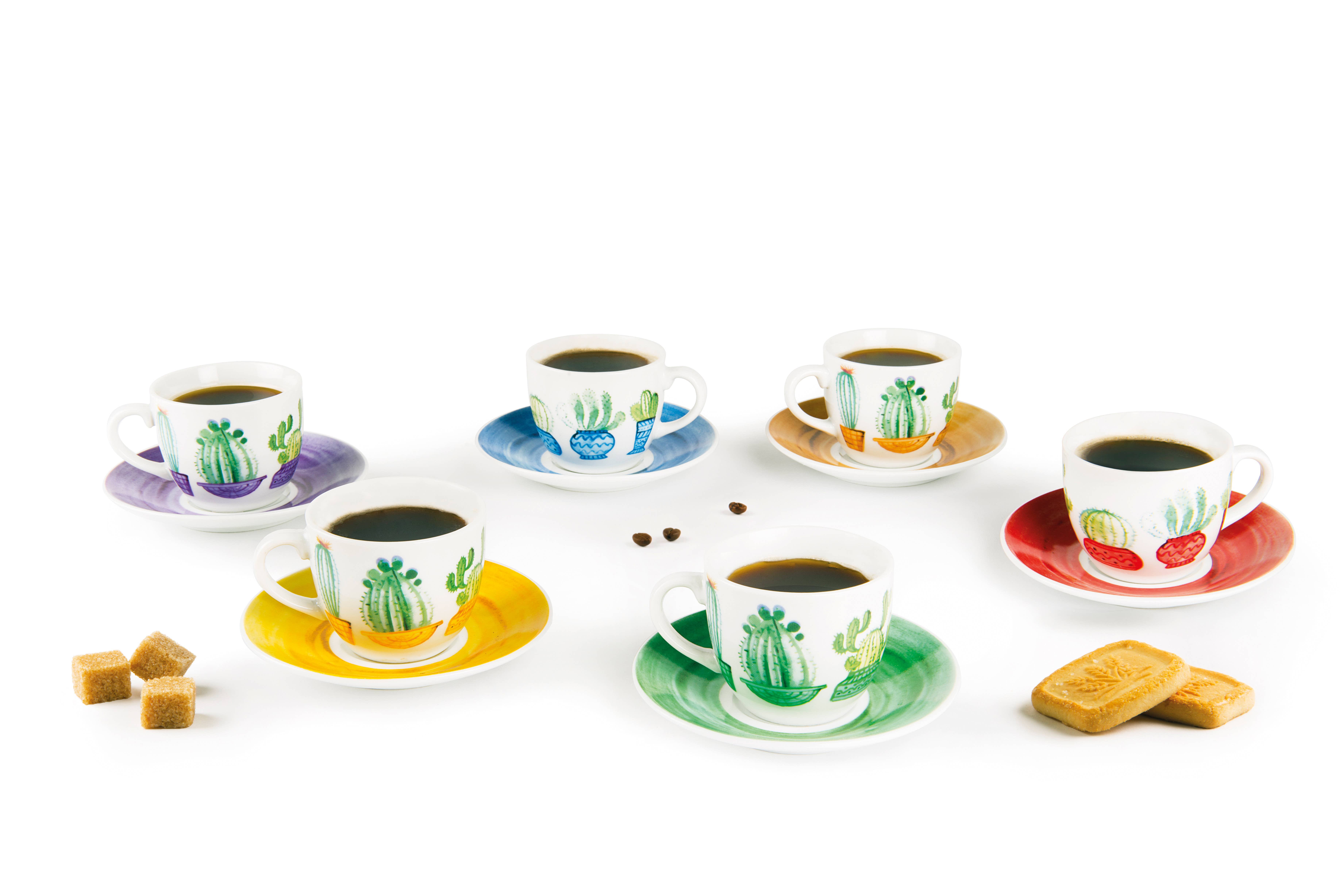 multicolore Ensemble de 6 tasses à café avec soucoupes cactus en vente sur Faire1