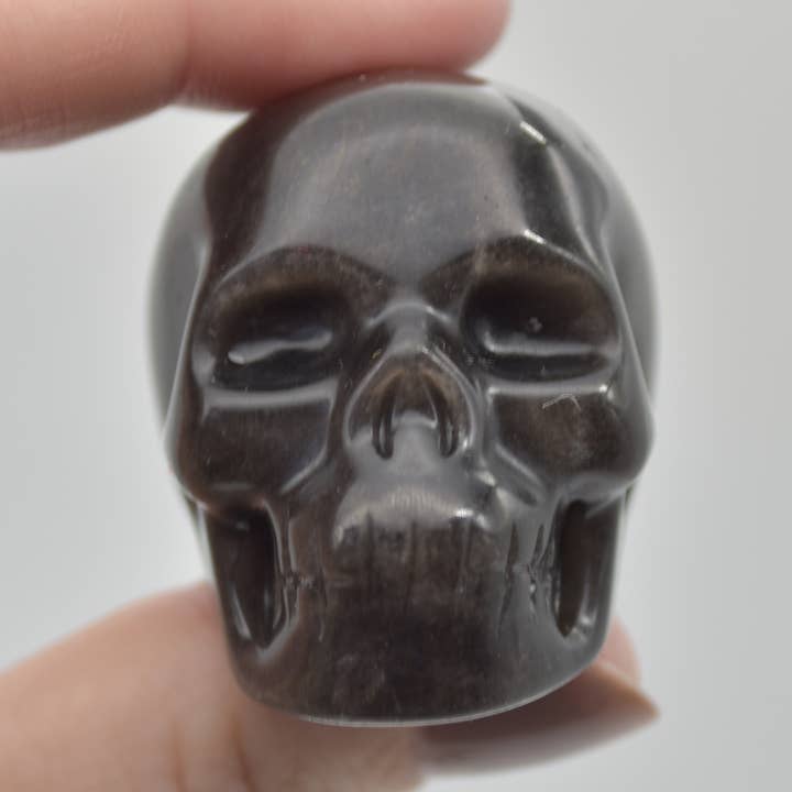 Zwart Zilveren Glans Obsidiaan Gesneden Schedelhoofd - 3,5 cm - 1 Stuk #01 voor groothandel op Faire0