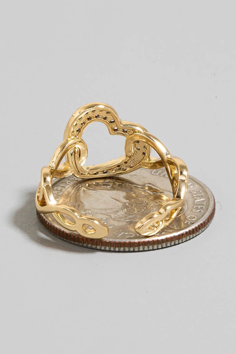 The Looks by Fame Accessories - Wholesale Band/Stacked Ring - Gold Dipped Cz Heart Solid Chain Open Band Ring1