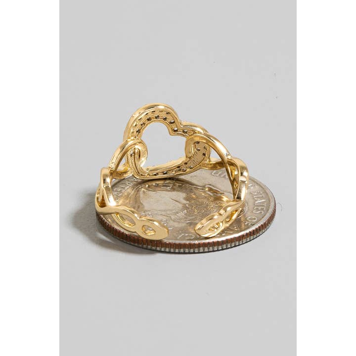 The Looks by Fame Accessories - Wholesale Band/Stacked Ring - Gold Dipped Cz Heart Solid Chain Open Band Ring1