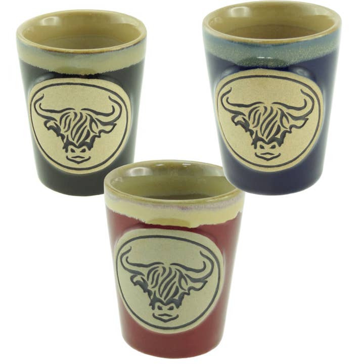 Highland Cow Stoneware Shot Glass - Scottish Heritage for wholesale by Dublin Gift Company