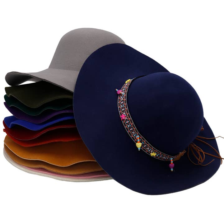 Cap Zone - Wholesale Boater Hat - Women's - Navajo Baja Suede Band Felt Floppy Sun Hat