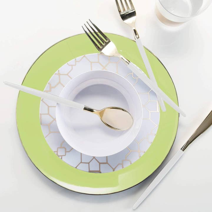 Luxe Party - Wholesale Disposable Plate - Lime • Gold Round Plastic Plates | 10 Pack