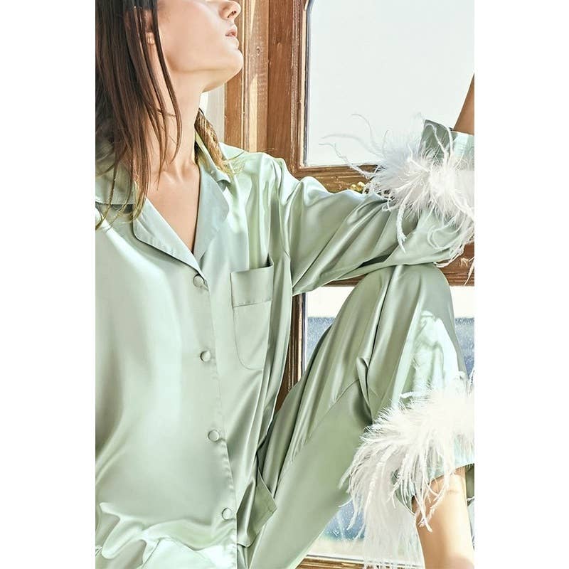 Paperdoll - Vente Haut et bas de pyjama – femme - Ensemble de pyjama Fashion en plumes d'autruche2