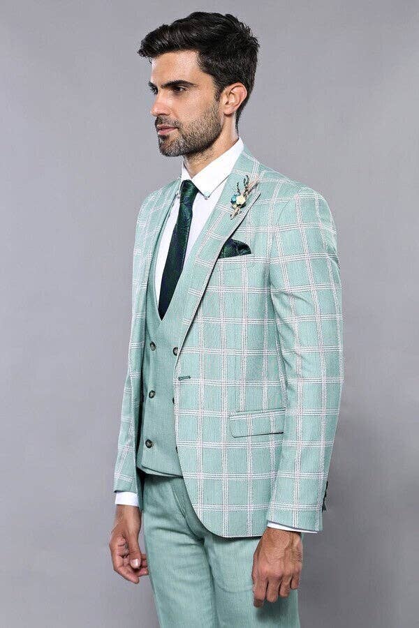 Checked Light Green Vested Suit | Wessi for wholesale on Faire7