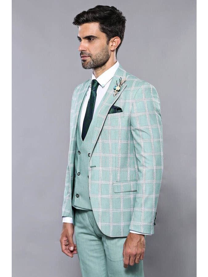 Checked Light Green Vested Suit | Wessi for wholesale on Faire7
