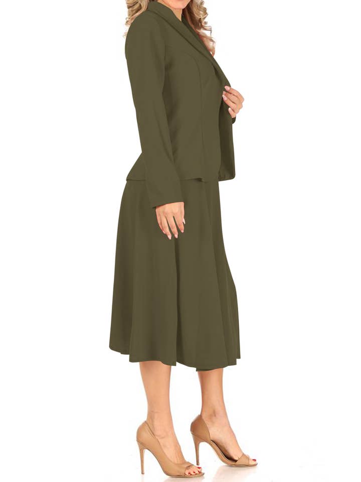 MOA COLLECTION - Wholesale Top & Skirt Set - Women's - Women's Two Piece Casual Blazer Relaxed A-Line Midi Skirt25