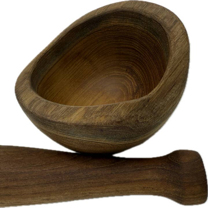 Rustic Teak Wood Mortar and Pestle for wholesale by Tuckahoe Hardwoods