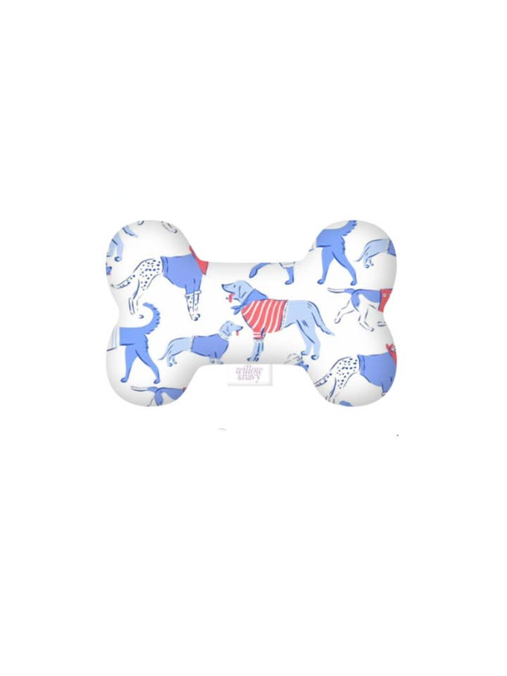Rødt hvidt og blåt hundeben knirkende plyslegetøj for engroshandel hos Willow & Navy
