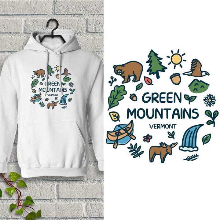 Camisola com Capuz para Adulto Vermont Woodsy Mountain Lake Doodles Nome Personalizado por atacado de RetroPlanet