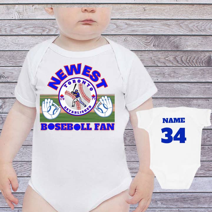 Toronto Baseball Baby-Body mit neuestem Fan, Unisex, personalisierbar für den Großhandel von Worldwide Souvenir Mart