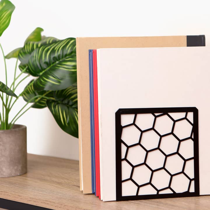 Geomod LLC – wholesale Bookend – Honeycomb Book Ends (1 Pair) Unique Metal Bookends