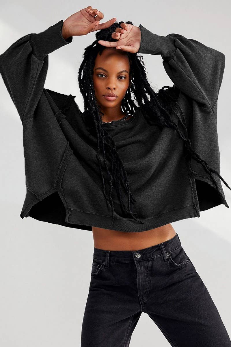 Lily Clothing - Wholesale Sweatshirt - Women's - Fashion trend irregular loose solid color split hoodie5