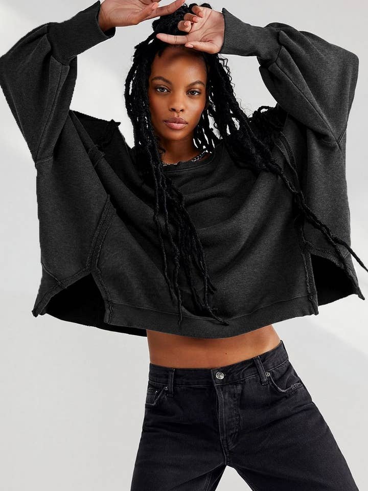 Lily Clothing - Vente Sweat-shirt – femme - Tendance de mode : sweat à capuche fendu, ample et uni.5