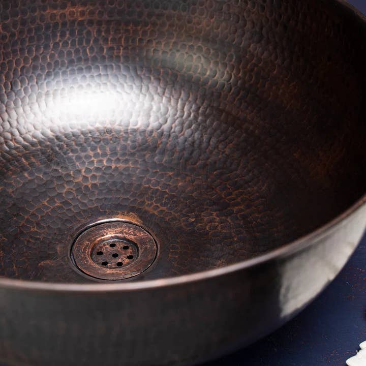ALFIQ Copper - Wholesale Kitchen Appliance - Luxurious Hammered Copper Kitchen Vessel & Drop-in Sink | Single Bowl Solid Copper Washbasin Vanity Vessel *Drain Cap Included*7