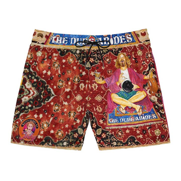 Watercolors by Joshy - Wholesale Swim Shorts - Men's - The Dude Abides Wearable WaterColor Artisan Swim Trunks - The Big Lebowski "Zen Dude" Special Edition