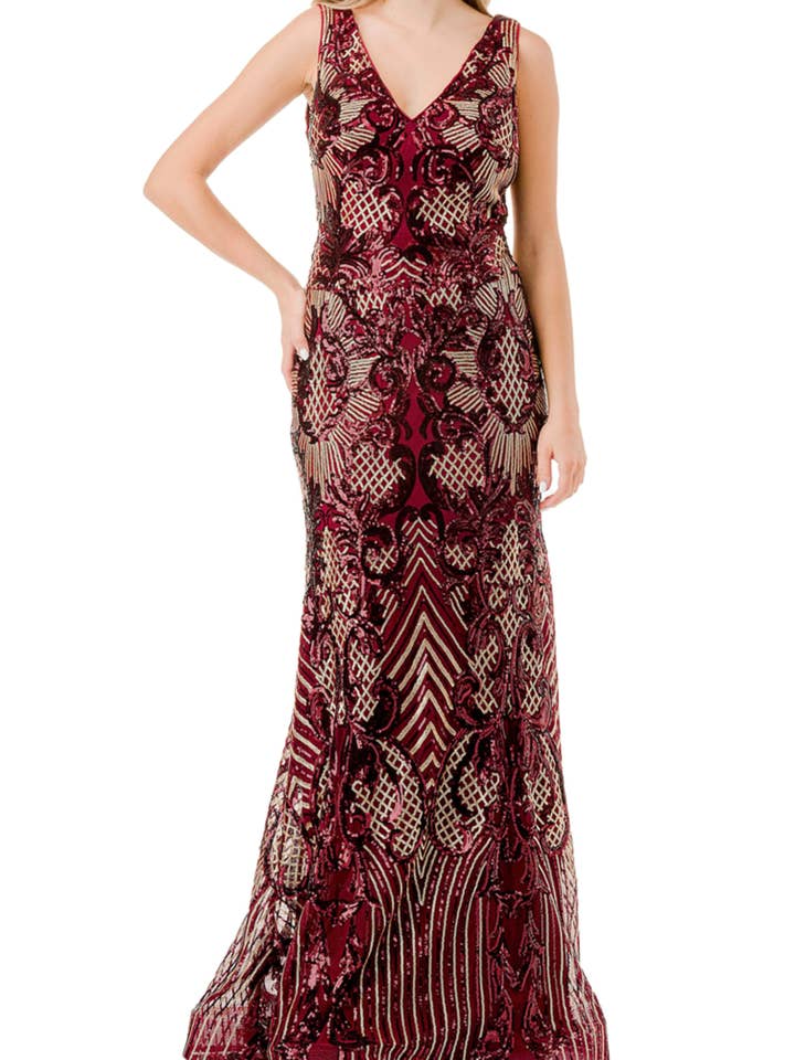 Aspeed V-Neck Sequined Evening Mermaid Dress for wholesale by New Yorker's Apparel