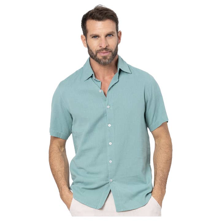 La Mano Boho - Wholesale Button Down Shirt - Men's - MEN'S SUMMER LINEN SHIRT SHORT SLEEVE HCL0100D