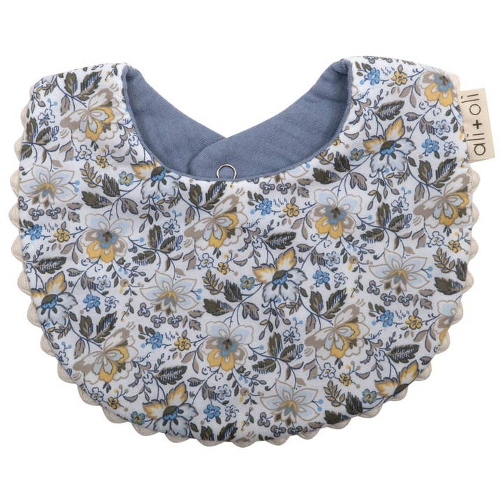 Ali+Oli - Wholesale Baby Bib - Baby - Muslin Cotton Reversable Baby Bib (Blue/Flowers)1