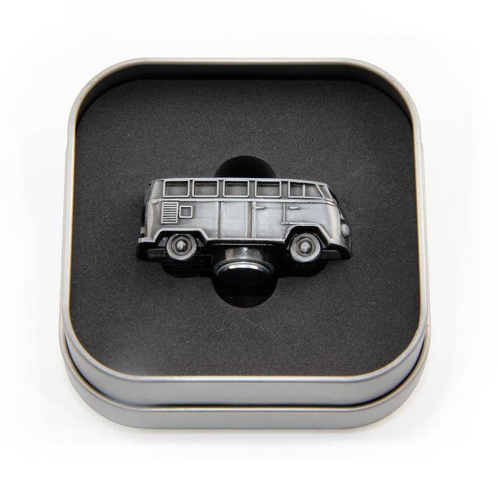 VW Collection by BRISA - Wholesale Magnet - VW Bus Office Home Magnet in Gift tin – T1/Vintage Silver