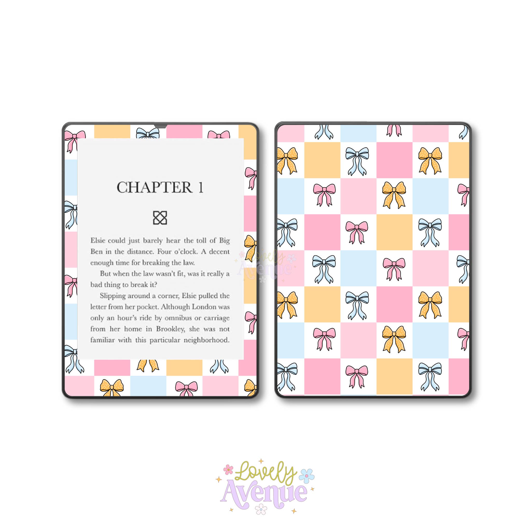 Lovely Avenue – wholesale Phone & laptop stickers – Checkered Bows - E-Reader Skin
