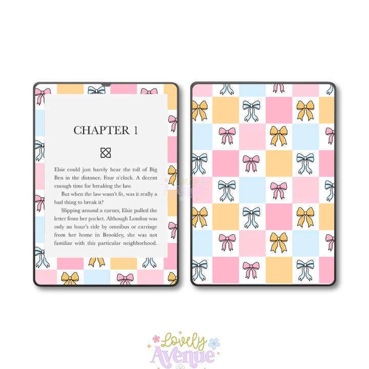 Lovely Avenue – wholesale Phone & laptop stickers – Checkered Bows - E-Reader Skin0