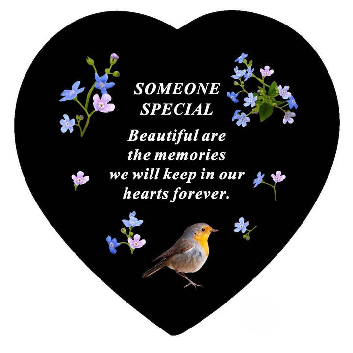 David Fischhoff Ltd – wholesale Outdoor ornament/decor – DF20083-P SS Black Slate Memorial Heart With Robin Design