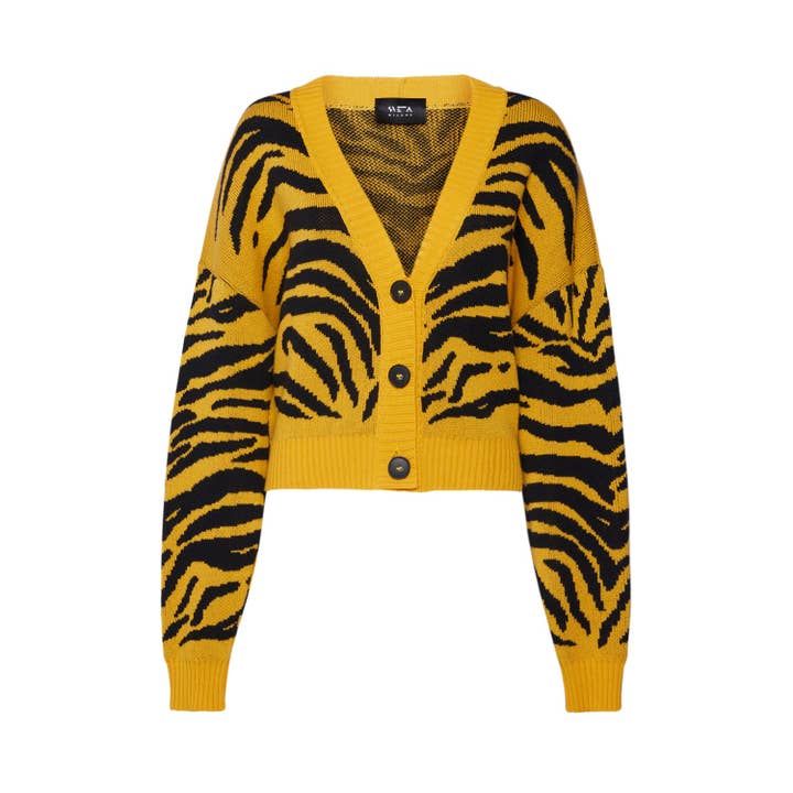 Dakota yellow/black tiger-jacquard short cardigan per la vendita all'ingrosso da parte di Sveta Milano